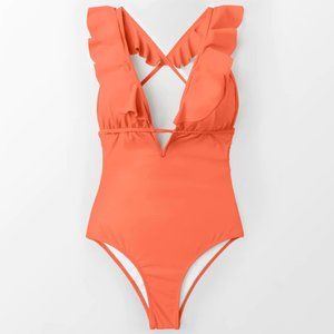 NEVER WORN CUPSHE Falbala1 pc Ruffle V-neck Monokini swimsuit